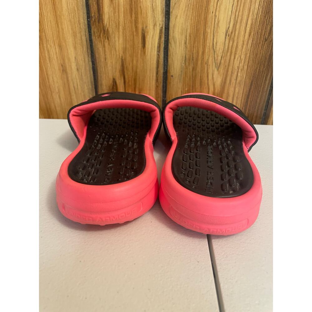 Under Armour Youth size 3 Y hot pink & black slip on flip flop slide unisex - Picture 4 of 7